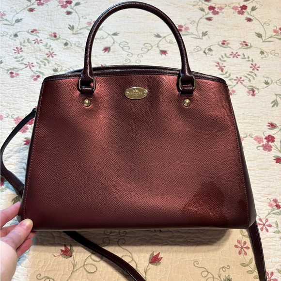 Coach Handbags - Coach Metallic Oxblood Garnet Margot Leather Satchel